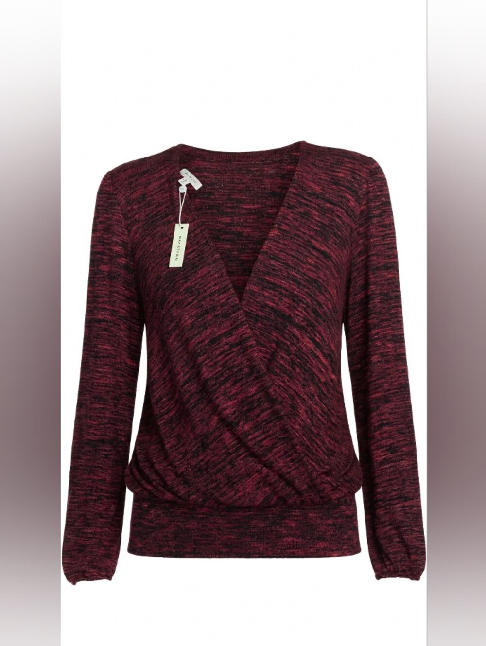 NWT MAX STUDIO WRAP TOP XL Burgundy/Black